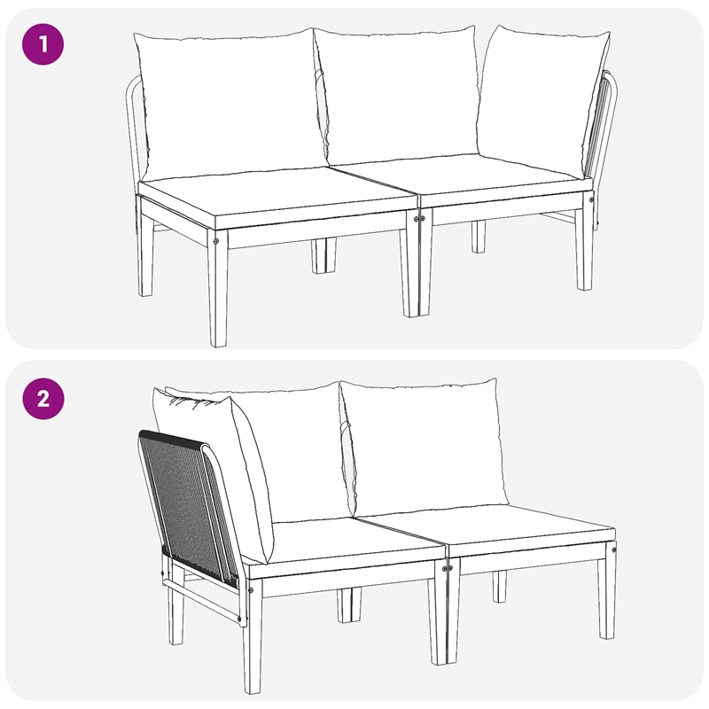 vidaXL 2 pcs Garden Lounge Set with Cushions Solid Acacia Wood & Rope