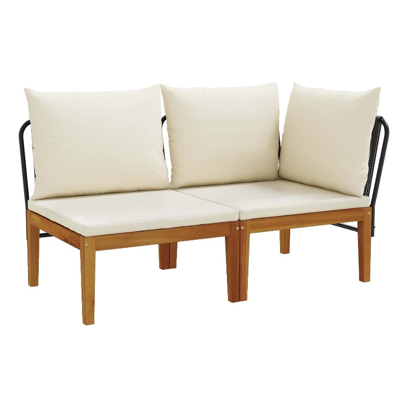 vidaXL 2 pcs Garden Lounge Set with Cushions Solid Acacia Wood & Rope