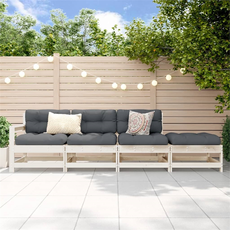 vidaXL 4 Piece Patio Lounge Set White Solid Wood Pine