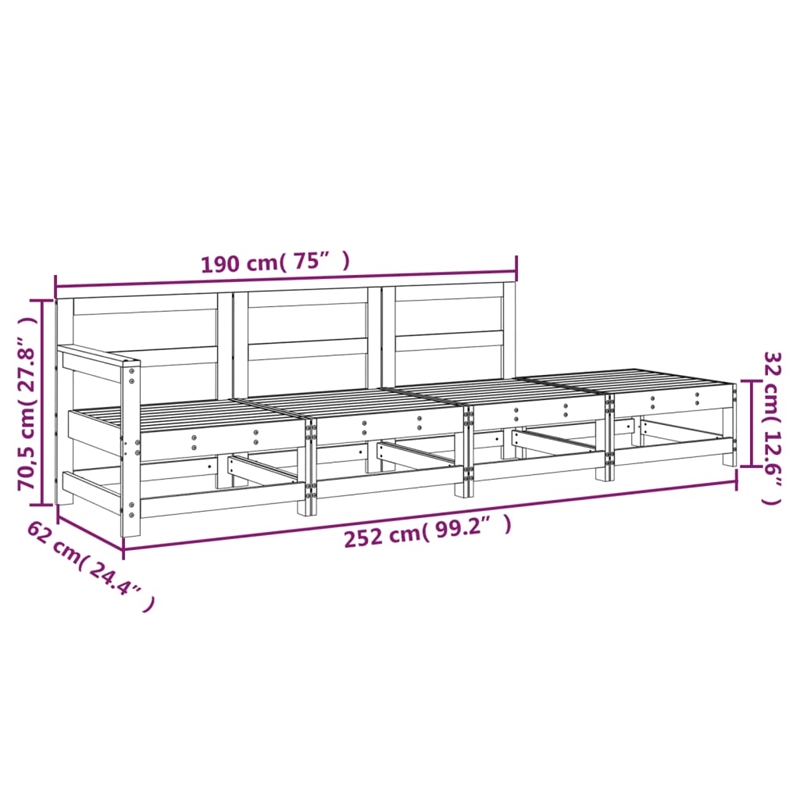 vidaXL 4 Piece Patio Lounge Set White Solid Wood Pine