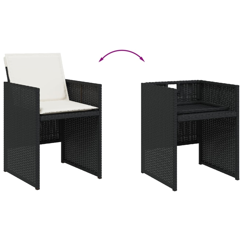 vidaXL 7 Piece Patio Dining Set with Cushions Black Poly Rattan