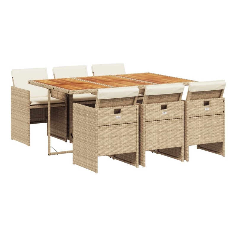 vidaXL 7 Piece Patio Dining Set with Cushions Beige Poly Rattan