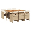 vidaXL 7 Piece Patio Dining Set with Cushions Beige Poly Rattan