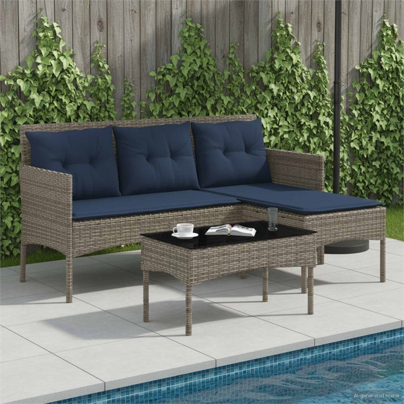 vidaXL Garden Sofa Set 2 pcs Grey and Navy Blue Poly Rattan