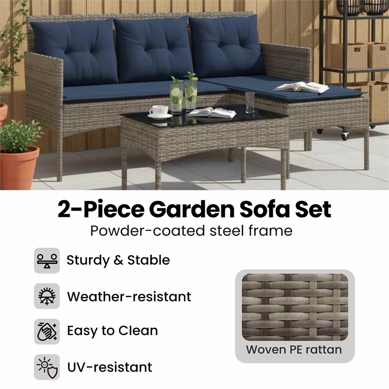 vidaXL Garden Sofa Set 2 pcs Grey and Navy Blue Poly Rattan