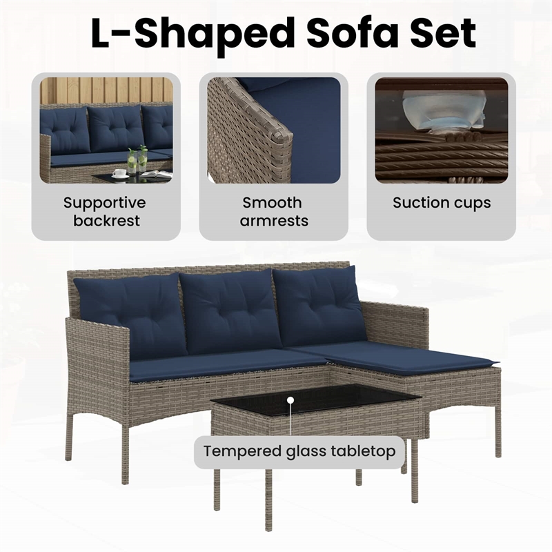 vidaXL Garden Sofa Set 2 pcs Grey and Navy Blue Poly Rattan
