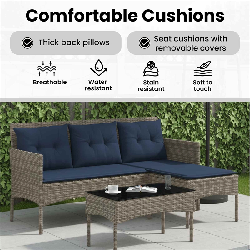 vidaXL Garden Sofa Set 2 pcs Grey and Navy Blue Poly Rattan
