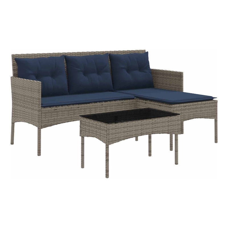 vidaXL Garden Sofa Set 2 pcs Grey and Navy Blue Poly Rattan