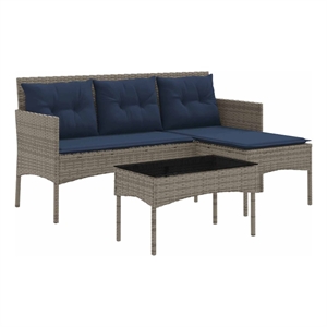 vidaXL Garden Sofa Set 2 pcs Grey and Navy Blue Poly Rattan