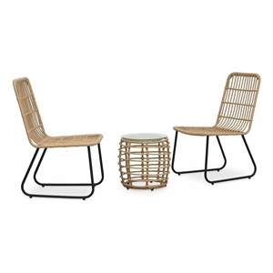 vidaXL 3 Piece Bistro Set Poly Rattan Oak