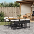 vidaXL 7 Piece Patio Dining Set with Cushions Black Poly Rattan