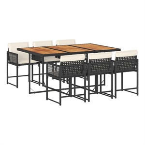 vidaXL 7 Piece Patio Dining Set with Cushions Black Poly Rattan