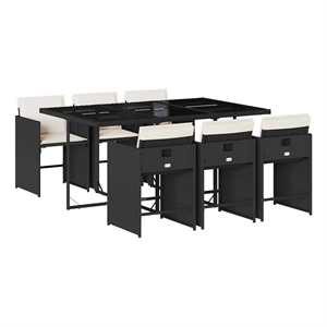 vidaXL 7 Piece Patio Dining Set with Cushions Black Poly Rattan