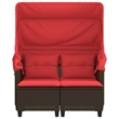 vidaXL Patio Sofa 2-Seater with Canopy and Stools Brown Poly Rattan