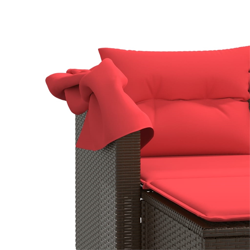 vidaXL Patio Sofa 2-Seater with Canopy and Stools Brown Poly Rattan