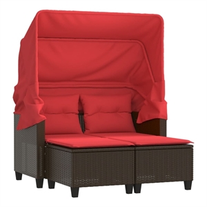 vidaXL Patio Sofa 2-Seater with Canopy and Stools Brown Poly Rattan