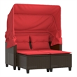 vidaXL Patio Sofa 2-Seater with Canopy and Stools Brown Poly Rattan
