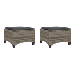 vidaXL Patio Stools with Cushions 2 pcs Gray 21.7&quotx21.7&quotx14.2&quot Poly Rattan