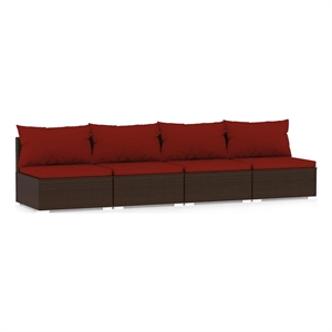 vidaXL 4 Seater Sofa with Cushions Brown Poly Rattan
