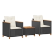 vidaXL 3 Piece Bistro Set with Cushions Black Poly Rattan Acacia Wood