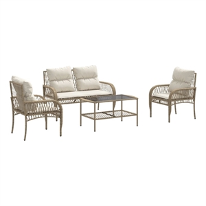 vidaXL 4 Piece Patio Sofa Set with Cushions Beige Poly Rattan