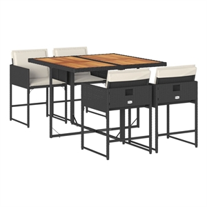 vidaXL 5 Piece Patio Dining Set with Cushions Black Poly Rattan