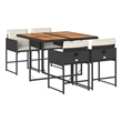 vidaXL 5 Piece Patio Dining Set with Cushions Black Poly Rattan