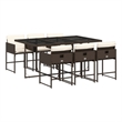 vidaXL 7 Piece Patio Dining Set with Cushions Brown Poly Rattan