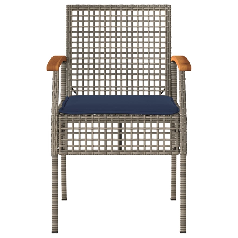 vidaXL 3 Piece Bistro Set with Cushions Gray Poly Rattan Acacia Wood
