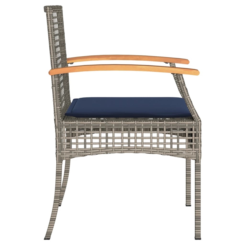 vidaXL 3 Piece Bistro Set with Cushions Gray Poly Rattan Acacia Wood