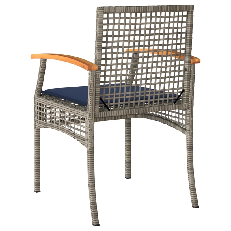 vidaXL 3 Piece Bistro Set with Cushions Gray Poly Rattan Acacia Wood