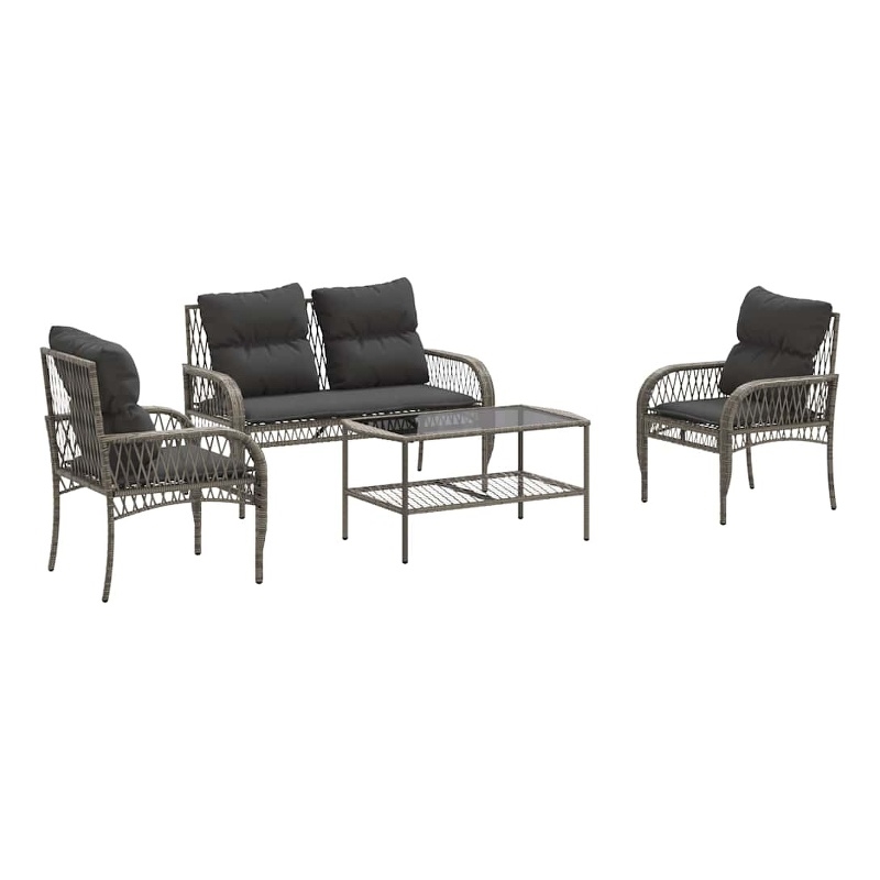 vidaXL 4 Piece Patio Sofa Set with Cushions Gray Poly Rattan