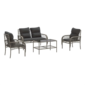 vidaXL 4 Piece Patio Sofa Set with Cushions Gray Poly Rattan