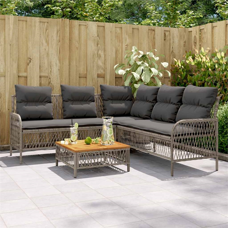 vidaXL 2 Piece Patio Sofa Set with Cushions Gray Poly Rattan