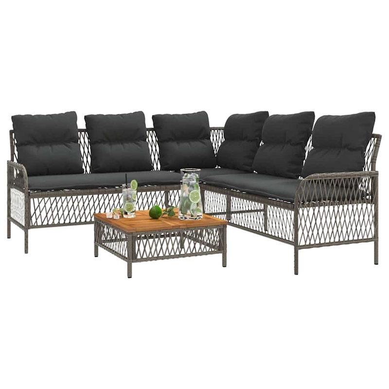 vidaXL 2 Piece Patio Sofa Set with Cushions Gray Poly Rattan