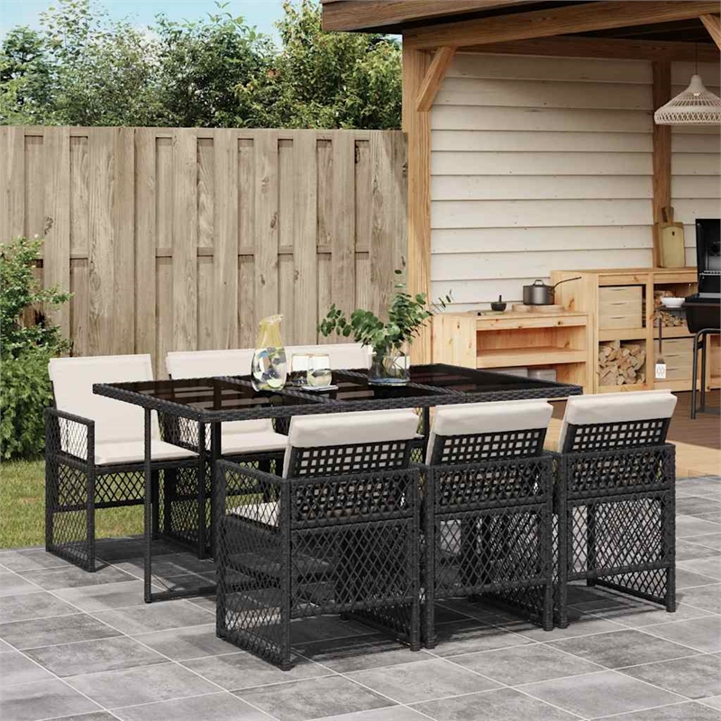 vidaXL Garden Dining Set Black/Cream White Poly Rattan Medium Foldable