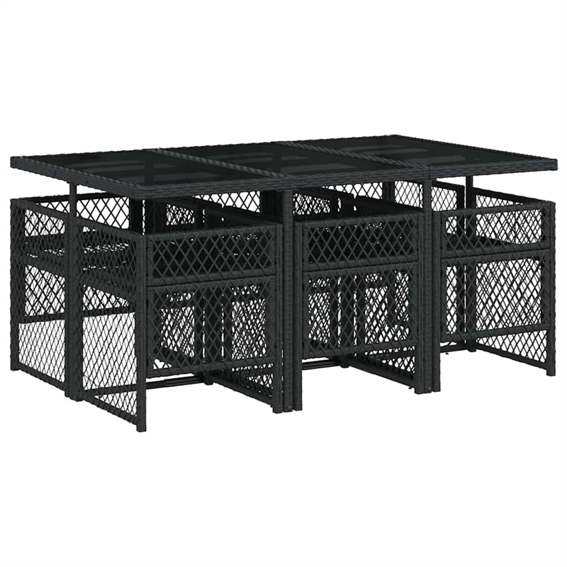 vidaXL Garden Dining Set Black/Cream White Poly Rattan Medium Foldable
