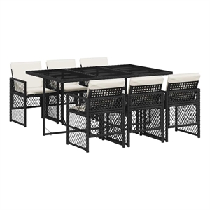 vidaXL Garden Dining Set Black/Cream White Poly Rattan Medium Foldable