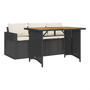 vidaXL 2 Piece Patio Dining Set with Cushions Black Poly Rattan