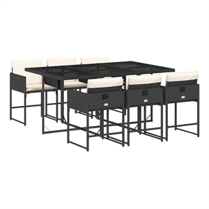 vidaXL 7 Piece Patio Dining Set with Cushions Black Poly Rattan
