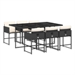 vidaXL 7 Piece Patio Dining Set with Cushions Black Poly Rattan