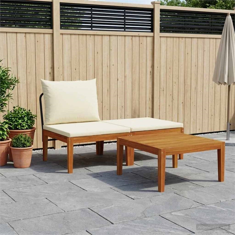 vidaXL 3 pcs Garden Lounge Set with Cushions Solid Acacia Wood & Rope