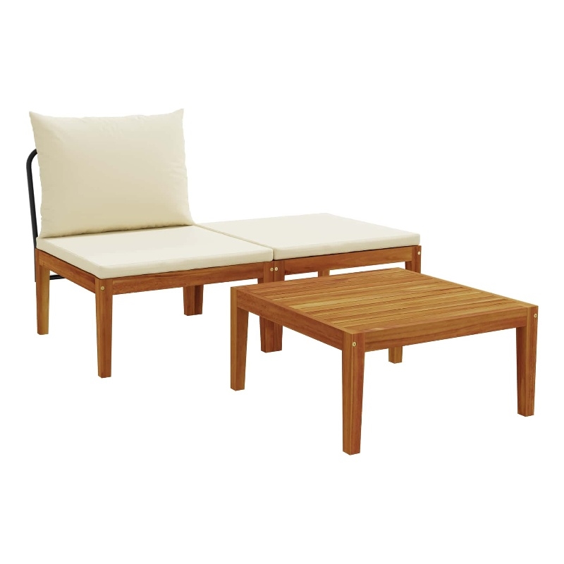 vidaXL 3 pcs Garden Lounge Set with Cushions Solid Acacia Wood & Rope