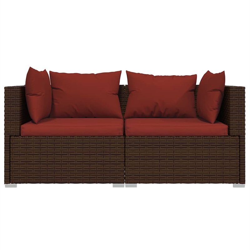 vidaXL 3 Piece Patio Lounge Set with Cushions Brown Poly Rattan