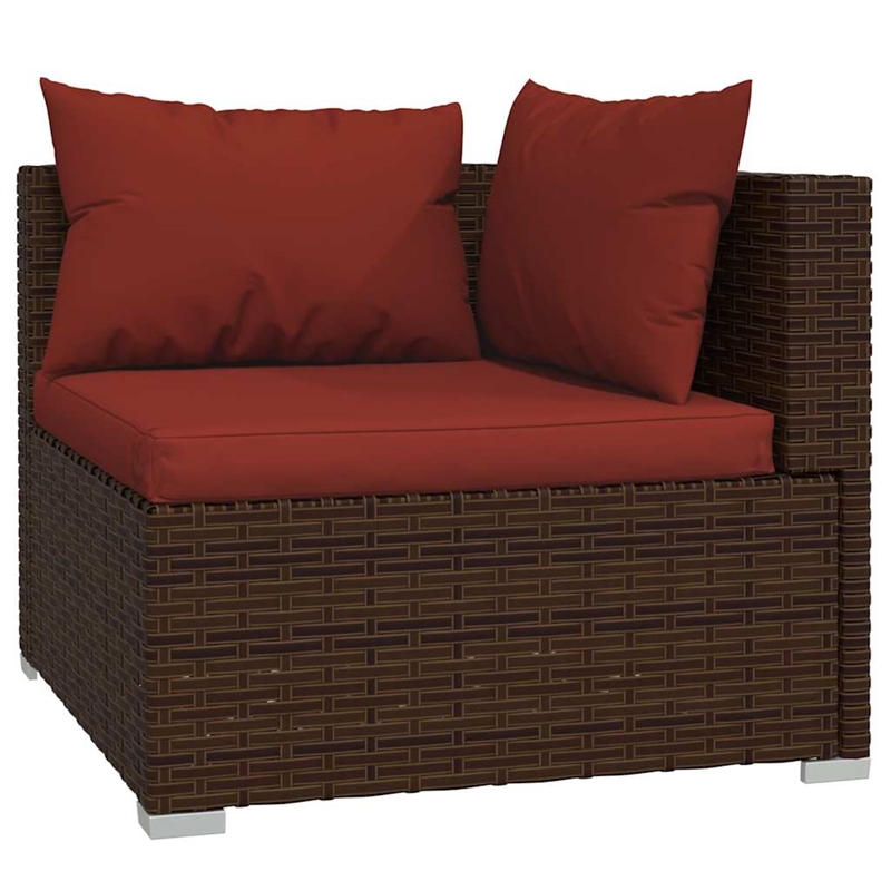 vidaXL 3 Piece Patio Lounge Set with Cushions Brown Poly Rattan