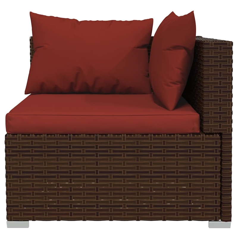 vidaXL 3 Piece Patio Lounge Set with Cushions Brown Poly Rattan
