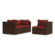 vidaXL 3 Piece Patio Lounge Set with Cushions Brown Poly Rattan
