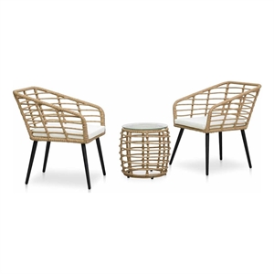 vidaXL 3 Piece Bistro Set Poly Rattan Oak
