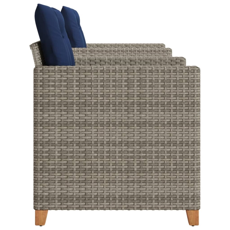 vidaXL 3 Piece Bistro Set with Cushions Gray Poly Rattan Acacia Wood