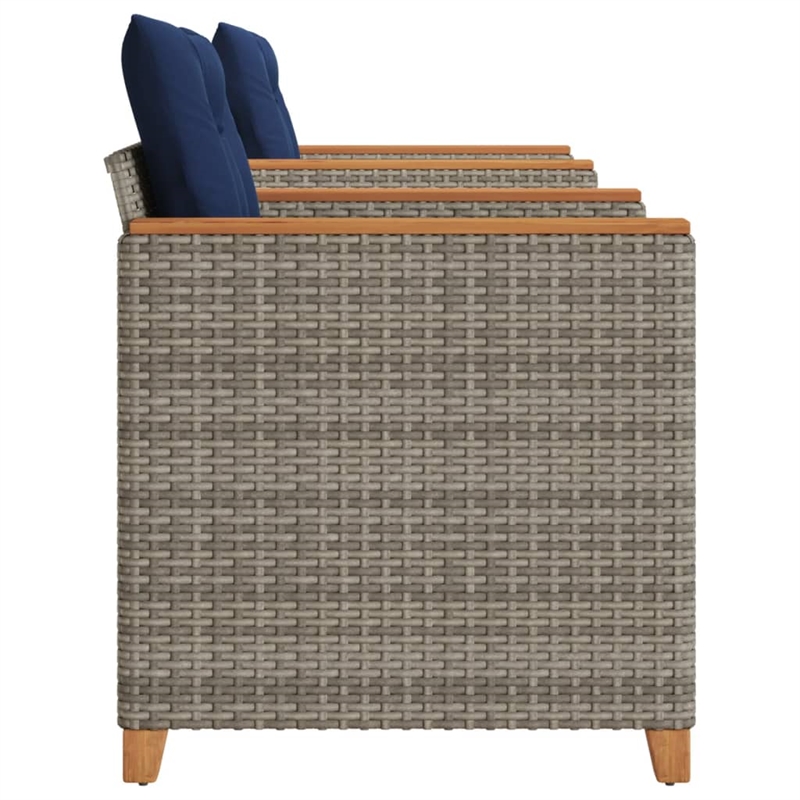 vidaXL 3 Piece Bistro Set with Cushions Gray Poly Rattan Acacia Wood
